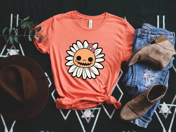 Pumpkin Flowers Shirt, Halloween T-Shirt, Spooky Shirt, Ghost Shirt, Women's Halloween Shirt, Halloween Party Shirt