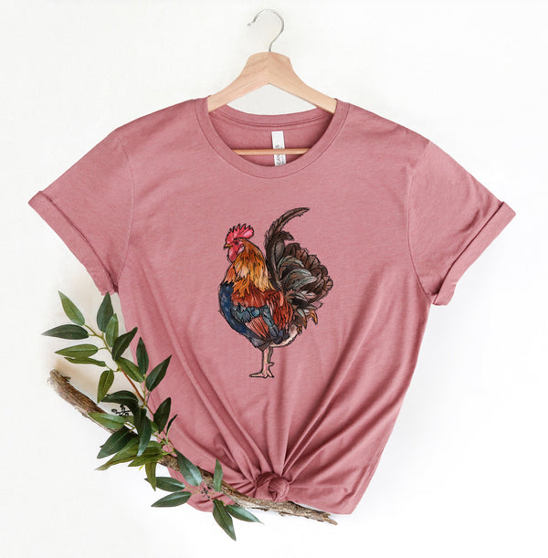 Watercolor Rooster Shirt, Retro Rooster Shirt, Rooster Shirt
