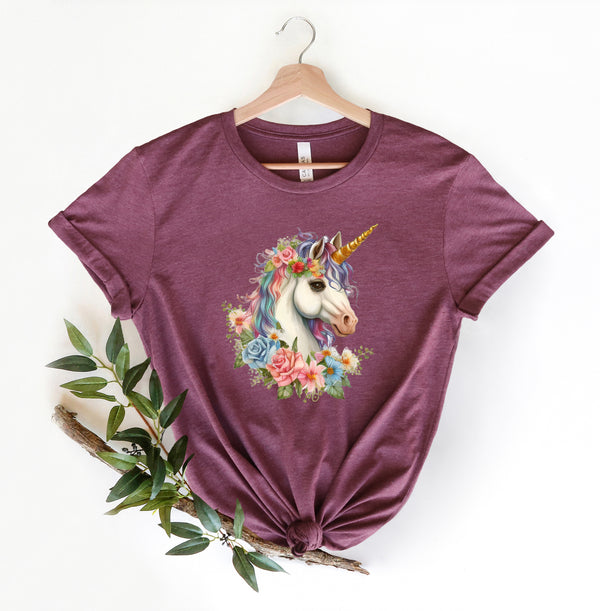 Unicorn with Flowers Shirt, The Girl Who Loves Unicorns Shirt, Pretty Unicorn, Birthday Gift, Unicorn Theme Party Shirt, Unicorn for kids