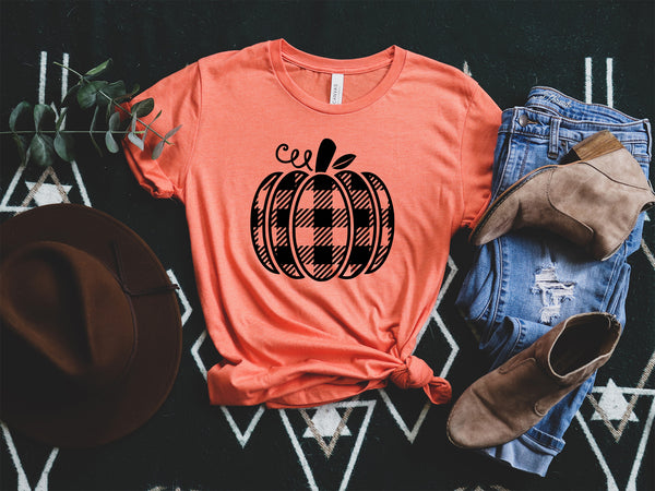 Fall Pumpkin Shirt, Plaid Pumpkin Shirt