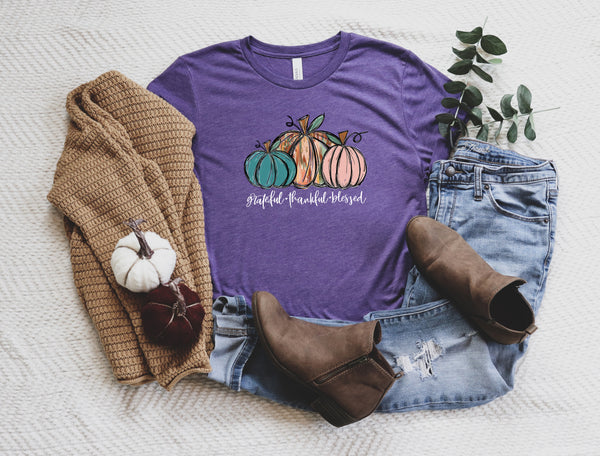 Thankful Grateful Blessed Shirt, Pumpkin Shirt,Thanksgiving Shirt