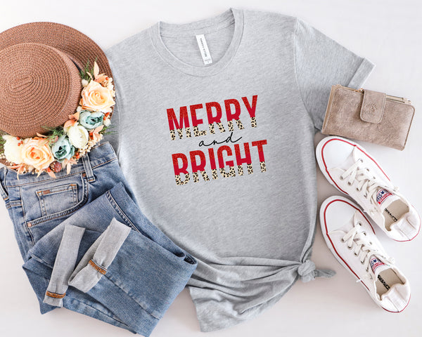 Merry And Bright Leopard Shirt, Christmas Shirt
