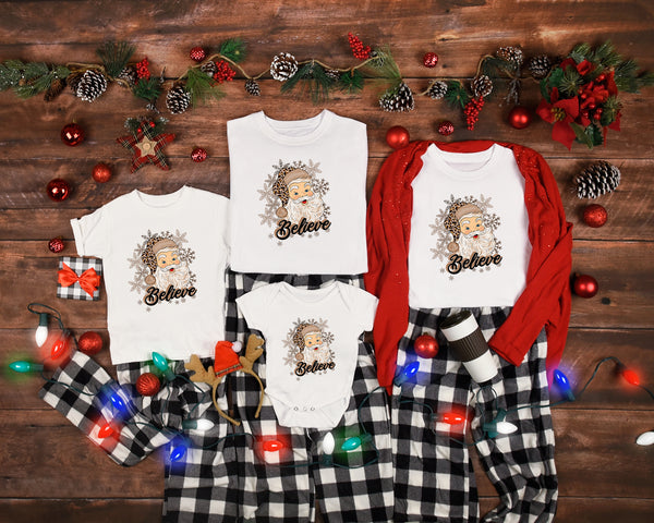 Leopard Santa Shirt, Santa Believe Shirt, Christmas Shirt